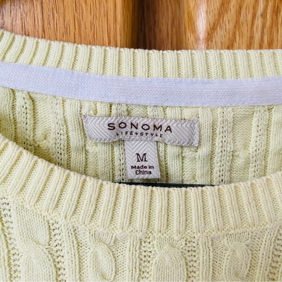 SONOMA Pastel Yellow Lemon Lightweight Long Sleeved Cable Knit Cotton Sweater M - Picture 2 of 4
